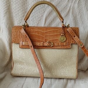 Vintage Brahmin Bag Purse Cream Paisley Caramel Croc